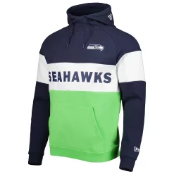 Men's New Era Neon Green/College Navy Seattle Seahawks Colorblock Current Pullover Hoodie -New Era Shop 5982234 ALT2