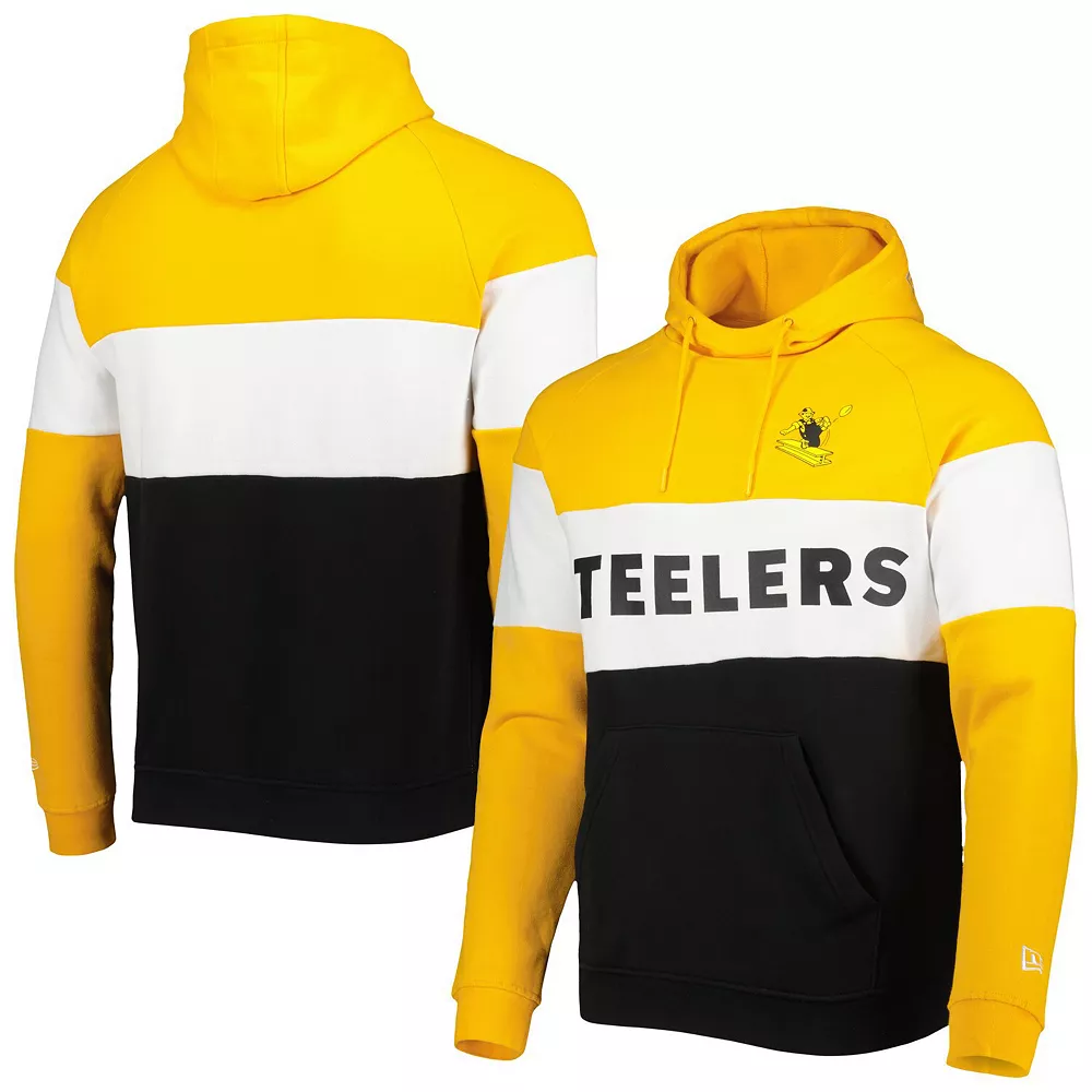 Men's New Era Black/ Pittsburgh Steelers Colorblock Throwback Pullover Hoodie 1 Men's New Era Black/ Pittsburgh Steelers Colorblock Throwback Pullover Hoodie