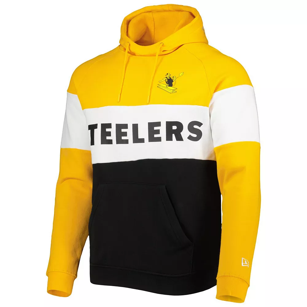 Men's New Era Black/ Pittsburgh Steelers Colorblock Throwback Pullover Hoodie 3 Men's New Era Black/ Pittsburgh Steelers Colorblock Throwback Pullover Hoodie - Image 3