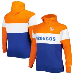 Men's New Era Navy Denver Broncos Big & Tall Throwback Colorblock Pullover Hoodie