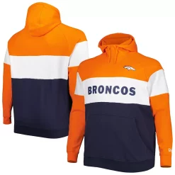 Men's New Era Navy Denver Broncos Big & Tall Current Team Colorblock Fleece Pullover Hoodie