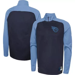 Men's New Era Navy Tennessee Titans Combine Authentic O-Line Raglan Half-Zip Jacket