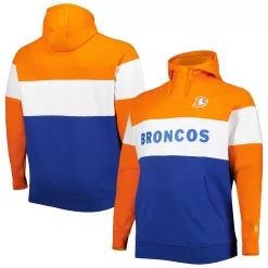 Men's New Era Orange Denver Broncos Big & Tall Throwback Colorblock Fleece Raglan Pullover Hoodie