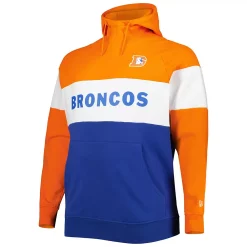 Men's New Era Orange Denver Broncos Big & Tall Throwback Colorblock Fleece Raglan Pullover Hoodie -New Era Shop 6010487 ALT2