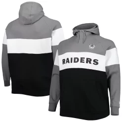 Men's New Era Silver Las Vegas Raiders Big & Tall Throwback Colorblock Fleece Raglan Pullover Hoodie