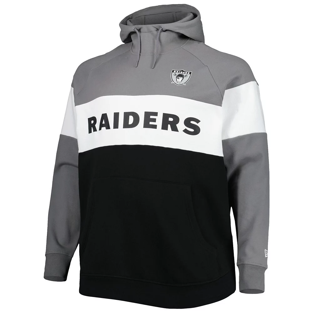 Men's New Era Silver Las Vegas Raiders Big & Tall Throwback Colorblock Fleece Raglan Pullover Hoodie 3 Men's New Era Silver Las Vegas Raiders Big & Tall Throwback Colorblock Fleece Raglan Pullover Hoodie - Image 3