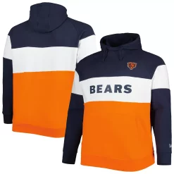 Men's New Era Orange Chicago Bears Big & Tall Current Team Colorblock Fleece Raglan Pullover Hoodie