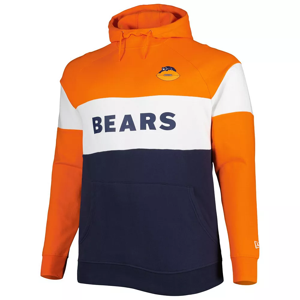 Men's New Era Navy Chicago Bears Big & Tall Throwback Colorblock Raglan Pullover Hoodie 3 Men's New Era Navy Chicago Bears Big & Tall Throwback Colorblock Raglan Pullover Hoodie - Image 3