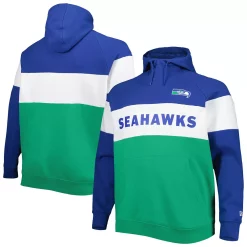 Men's New Era Royal Seattle Seahawks Big & Tall Throwback Colorblock Fleece Raglan Pullover Hoodie