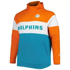 Men's New Era Aqua Miami Dolphins Big & Tall Throwback Colorblock Fleece Raglan Pullover Hoodie -New Era Shop 6026659 ALT2