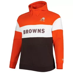 Men's New Era Brown Cleveland Browns Big & Tall Throwback Colorblock Fleece Raglan Pullover Hoodie -New Era Shop 6079487 ALT2