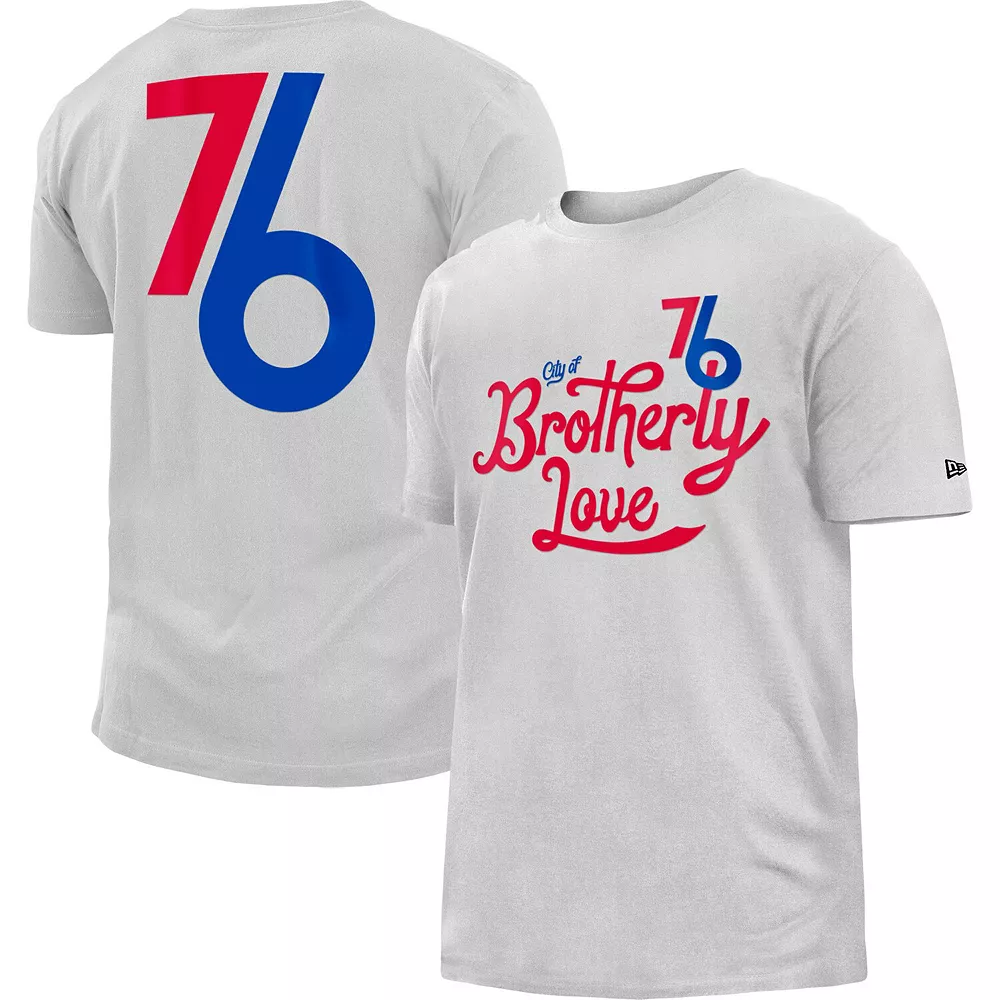 Men's New Era White Philadelphia 76ers 2022/23 City Edition Brushed Jersey T-Shirt 1 Men's New Era White Philadelphia 76ers 2022/23 City Edition Brushed Jersey T-Shirt
