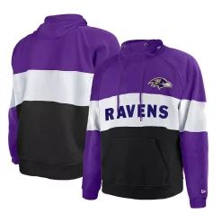 Men's New Era Black/Purple Baltimore Ravens Big & Tall Current Colorblock Raglan Fleece Pullover Hoodie
