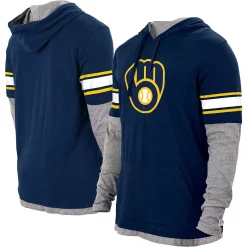 Men's New Era Navy Milwaukee Brewers Twofer Pullover Hoodie